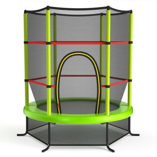 55 Inch Kids Recreational Trampoline Bouncing Jumping Mat with Enclosure Net-Green