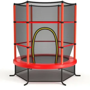 55 Inch Kids Recreational Trampoline Bouncing Jumping Mat with Enclosure Net-Red