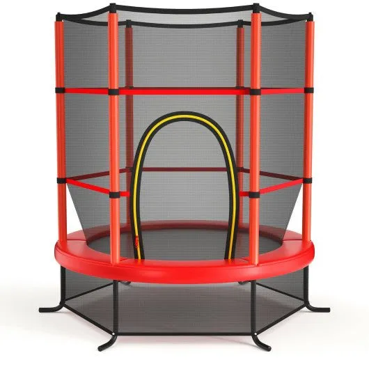 55 Inch Kids Recreational Trampoline Bouncing Jumping Mat with Enclosure Net-Red