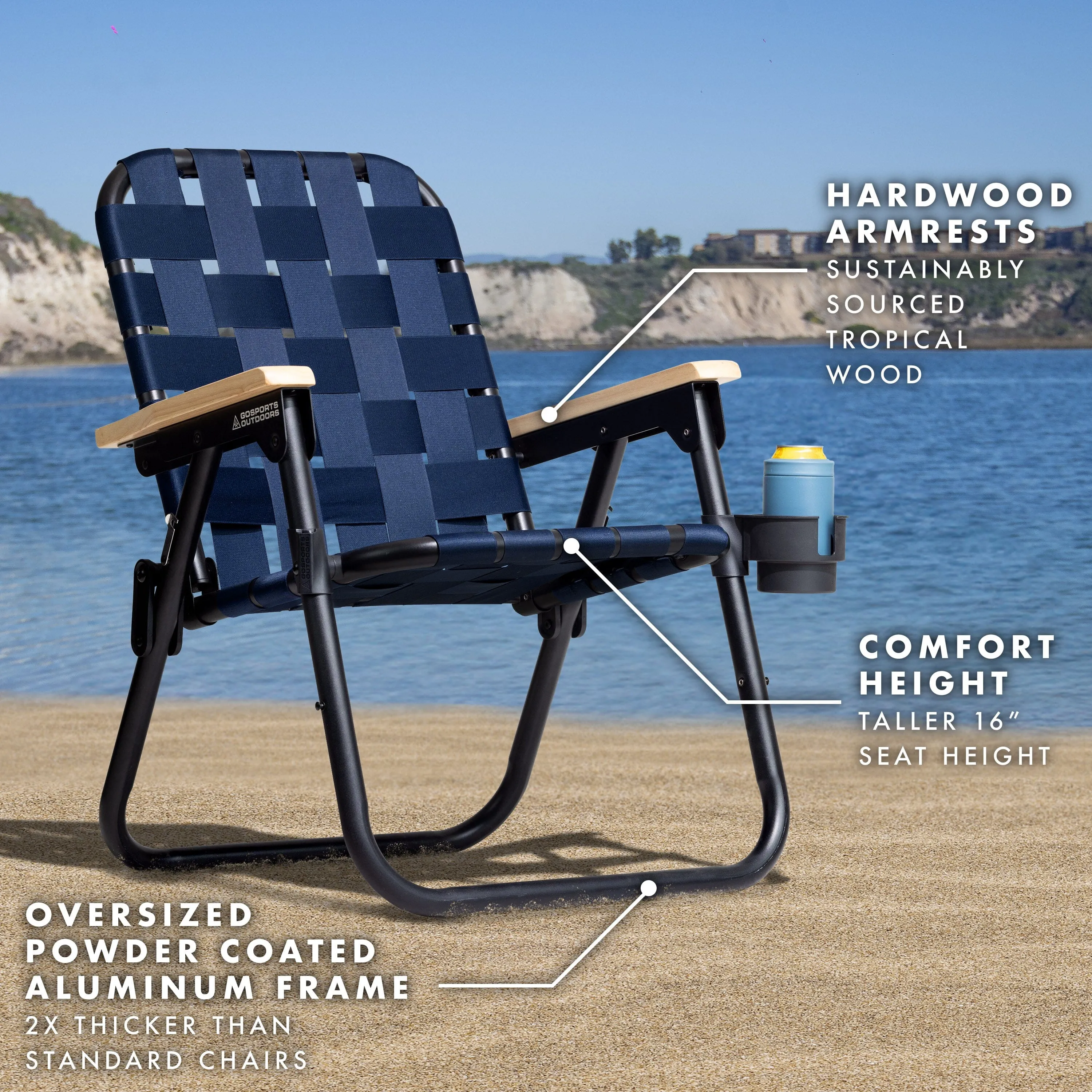 GoSports Outdoors WOVN Premium Beach & Camping Chair - NAVY