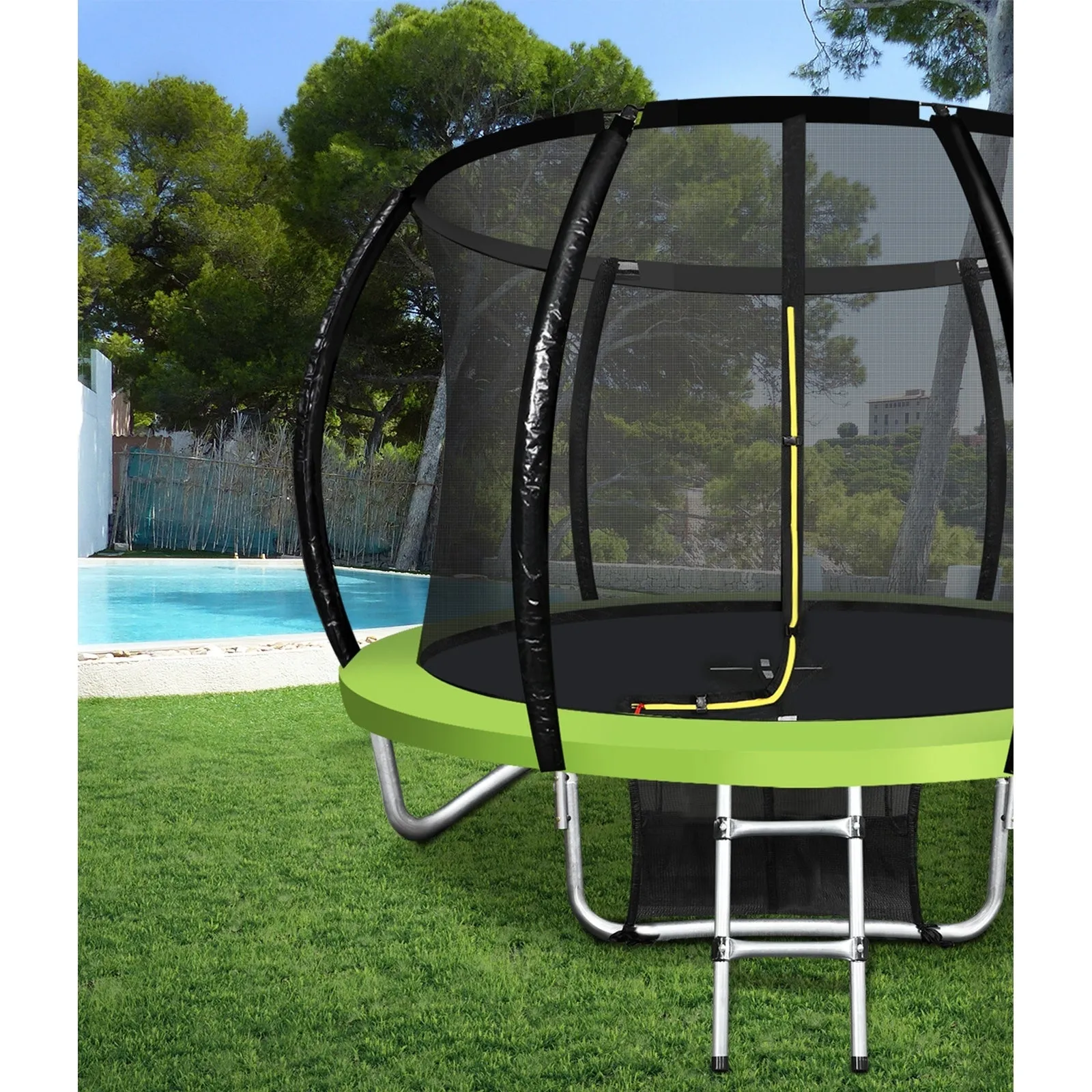 Mazam 8FT Trampoline Round Trampolines Kids Enclosure Safety Net Outdoor Indoor