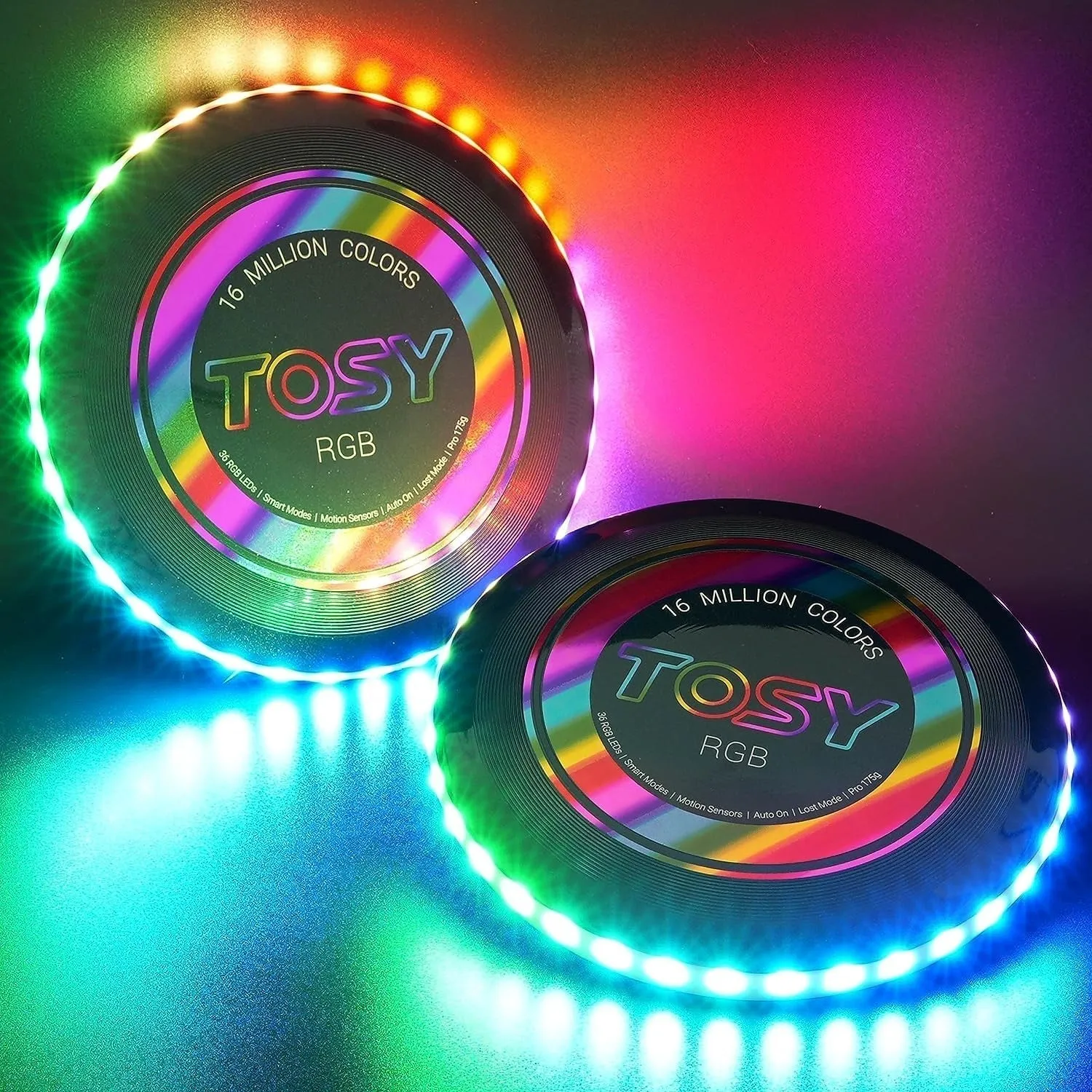 TOSY Ultra-Bright LED Flying Disc: 36 LEDs, Rechargeable, Smart Motion Sensors & Pro Design