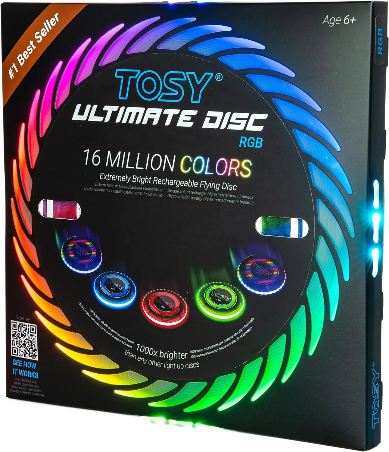 TOSY Ultra-Bright LED Flying Disc: 36 LEDs, Rechargeable, Smart Motion Sensors & Pro Design
